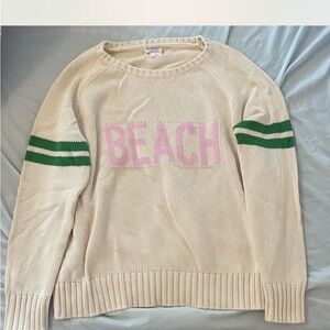Women's Cream “BEACH” Sweater with Pink and Green Accents